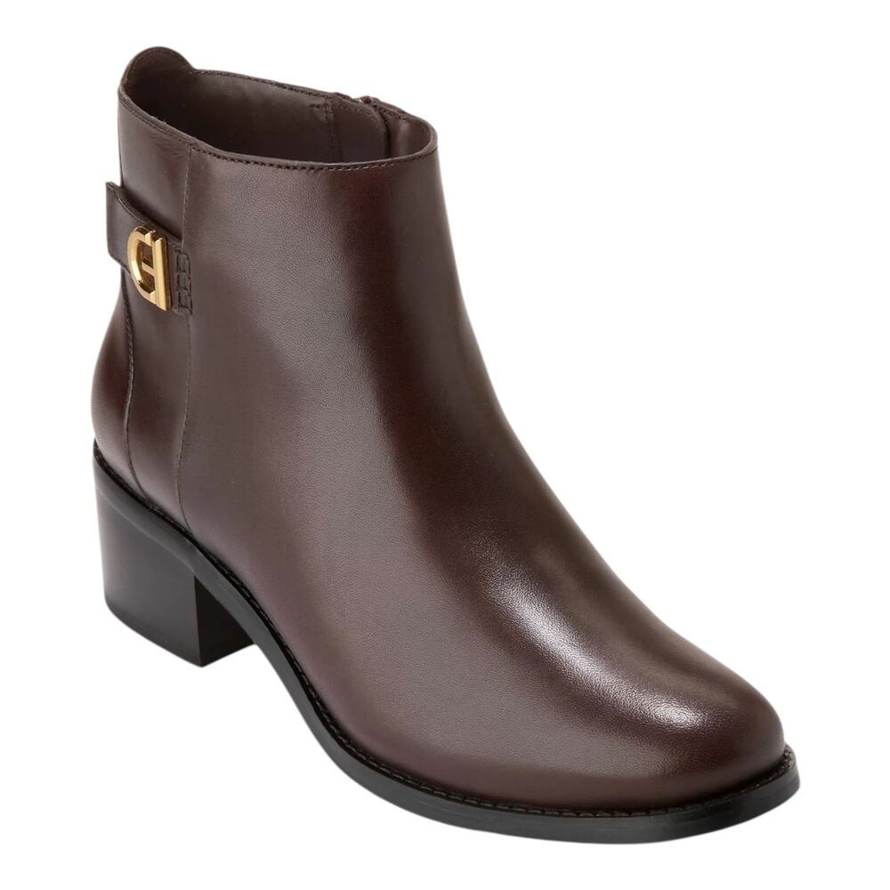 Cole Haan Women's Holis Leather Logo Side Buckle Booties Brown Size 7 1/2